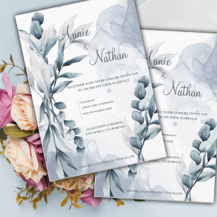 Invitación Moda Dusty Blue Eucalyptus deja elegante boda