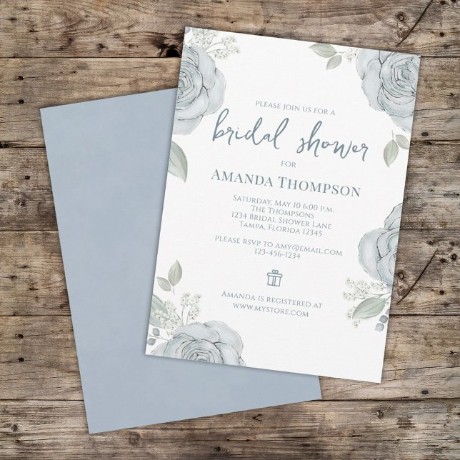 Invitación Moda Dusty Blue Floral Bridal Shower Registro de r (Subido por el creador)