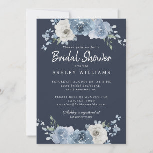 Invitación Moda Dusty Blue Ivory Rosa Dark Blue Bridal Shower
