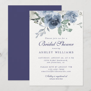 Invitación Moda Dusty Blue Rosa Marina Blue Bridal Shower