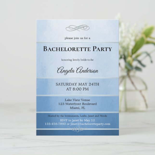 Invitación Moda Dusty Blue Striped Bachelorette (Anverso de pie)