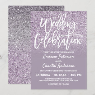 Invitación Moda Dusty Gris Púrpura Purpurina Ombre Boda