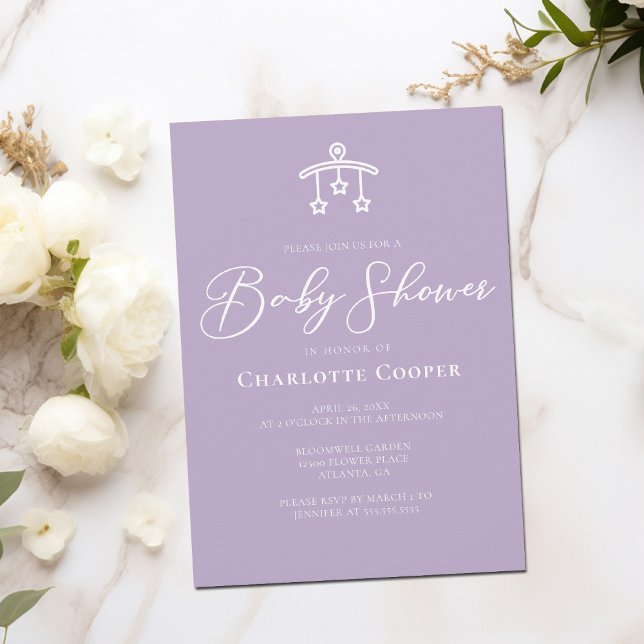 Invitación Moda Dusty Purple Typography Baby Shower (Subido por el creador)