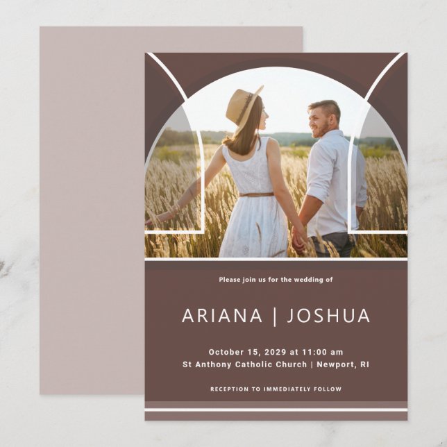Invitación Moda Earthy Plum Arch Boda de fotografía (Anverso / Reverso)