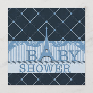 Invitación Moda Eiffel Tower Blue Baby Shower