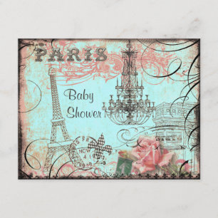 Invitación Moda Eiffel Tower y Chandelier Baby Shower