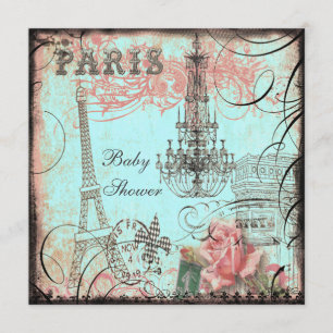 Invitación Moda Eiffel Tower y Chandelier Baby Shower