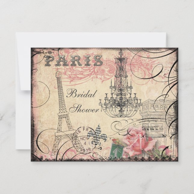 Invitación Moda Eiffel Tower y Chandelier Bridal Shower (Anverso)
