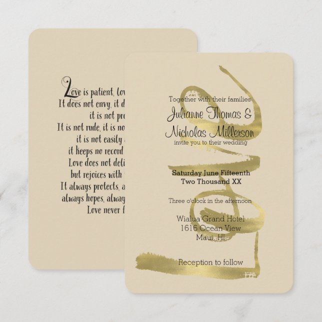 Invitación Moda El amor de oro es Boda del paciente (Anverso / Reverso)