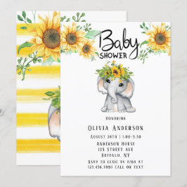 Invitación Moda Elefante de Sunflower Chica Baby Shower