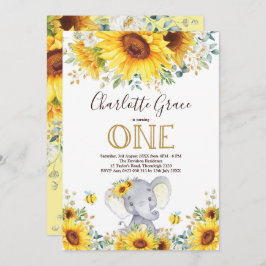 Invitación Moda Elefante de Sunflower Greenery Gold Primer cu