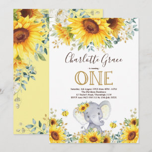 Invitación Moda Elefante de Sunflower Greenery Gold Primer cu