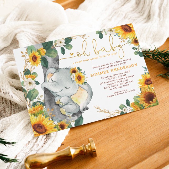 Invitación Moda Elefante de Sunflower Summer Garden Baby Show (Subido por el creador)