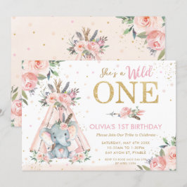 Invitación Moda Elefante Floral Tribal Salvaje Un primer cump