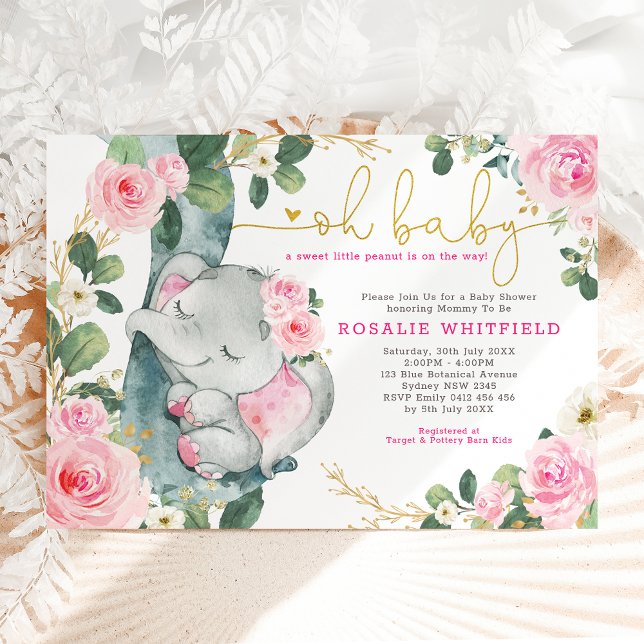 Invitación Moda Elefante Rosa Rosa Rosa Chica de Verdor Baby  (Subido por el creador)