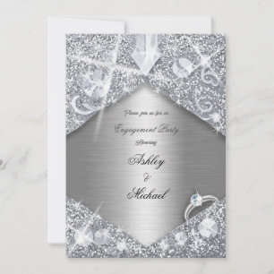 Invitación moda elegancia fiesta de compromiso de plata lujo