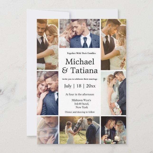 Invitación moda elegante 8 foto boda minimalista (Anverso)