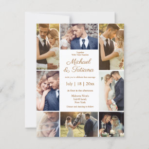 Invitación moda elegante 8 fotos collage boda marrón