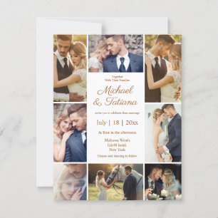 Invitación moda elegante 8 fotos collage boda marrón