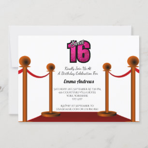 Invitación Moda Elegante Alfombra Roja Sweet 16 Party Invitac