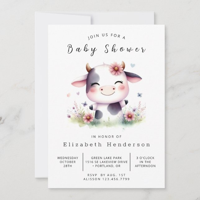 Invitación Moda Elegante Baby Shower de vaca moderna (Anverso)