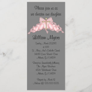 Invitación Moda Elegante Baptismo Cruzado Rosa/Cristalización