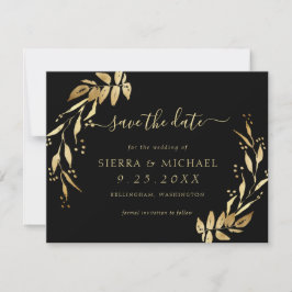 Invitación Moda Elegante Black Golden Foliage Salvar la fecha