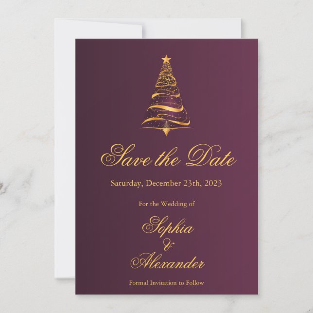 Invitación Moda Elegante boda de árbol de Navidad Guardar la  (Anverso)