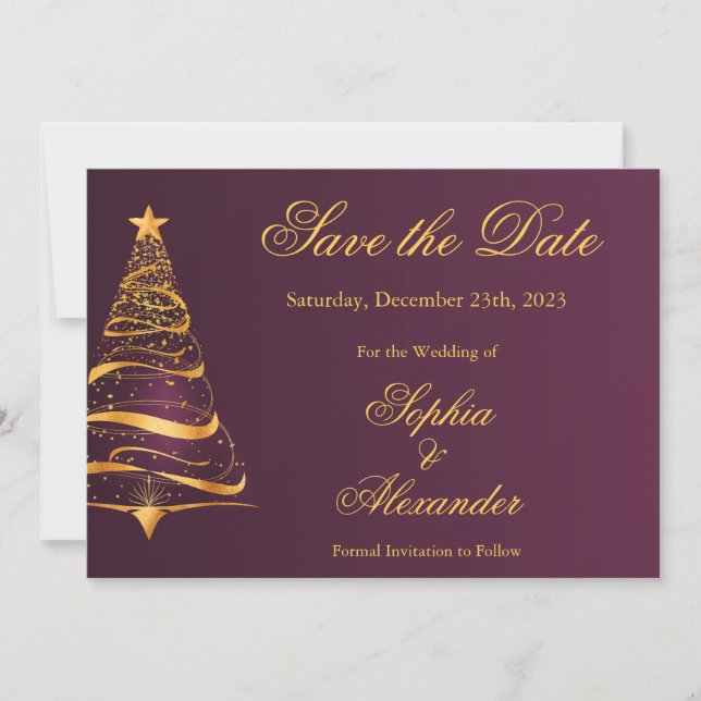 Invitación Moda Elegante boda de árbol de Navidad Guardar la  (Anverso)