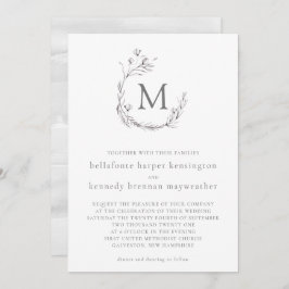 Invitación Moda Elegante Boda Floral de color Blanco Gris
