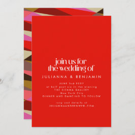Invitación Moda Elegante Boda Geométrico Rojo Brillante