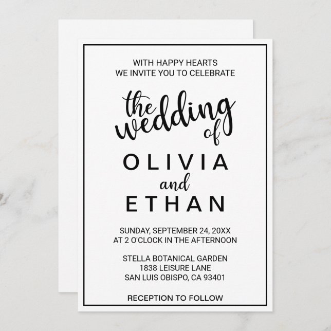 Invitación Moda Elegante Boda Moderno Blanco Y Negro (Anverso / Reverso)