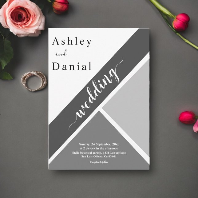 Invitación Moda elegante Boda moderno negro y gris blanco (Subido por el creador)