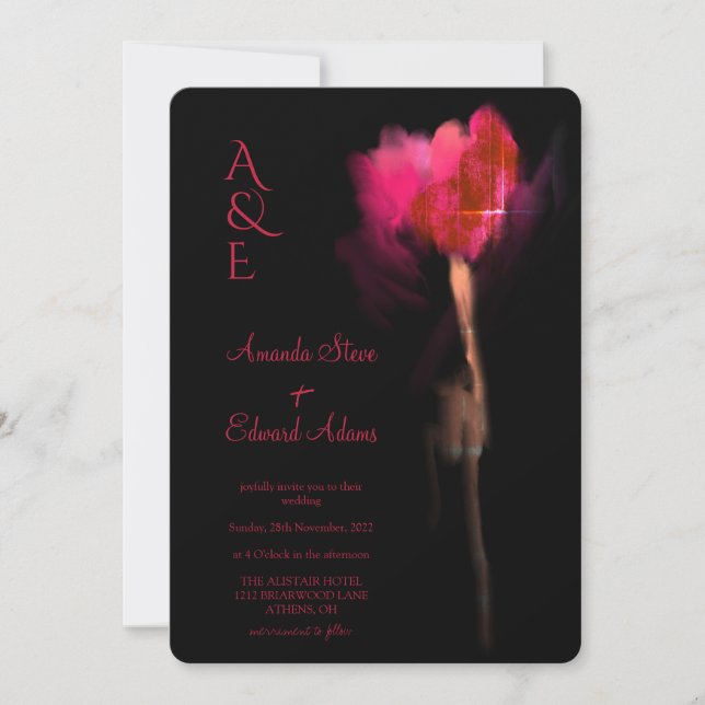 Invitación Moda Elegante Boda Monograma de Tulipanes Rojos Ca (Anverso)