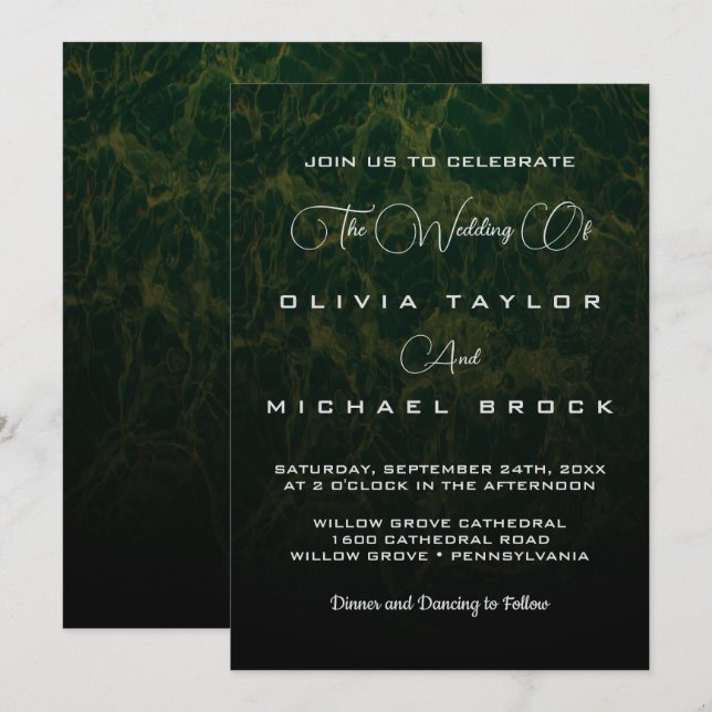 Invitación Moda elegante boda rústico sencillo de  verde (Anverso / Reverso)