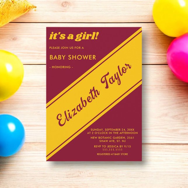 Invitación Moda Elegante Borgoña Y Baby Shower De Lujo De Oro (Subido por el creador)