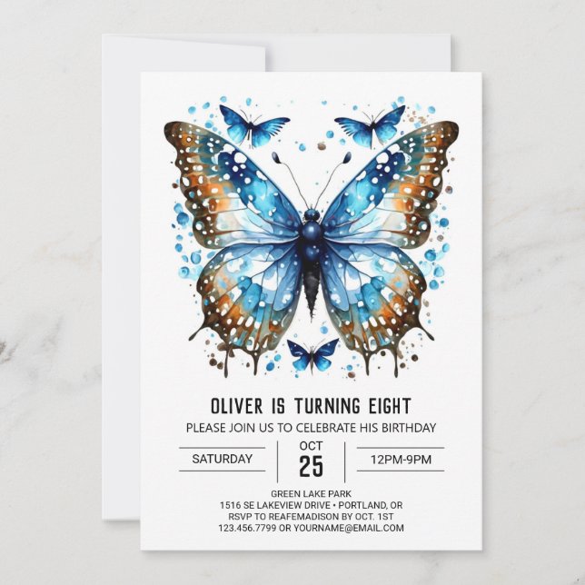 Invitación Moda Elegante Butterfly Boy Cumpleaños (Anverso)