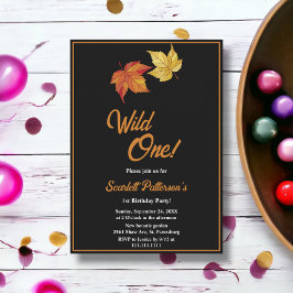 Invitación Moda elegante caída deja blanco negro primer cumpl