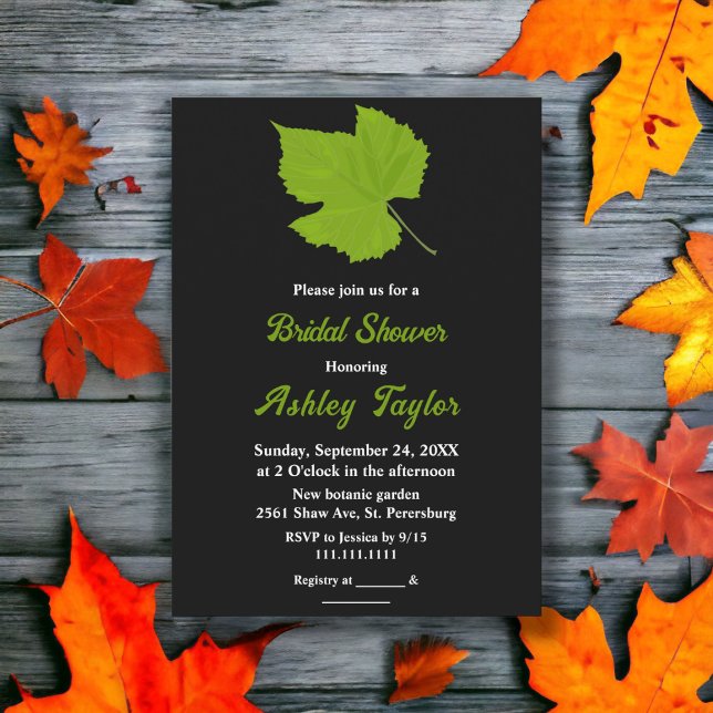 Invitación Moda elegante caída verde deja ducha de novia negr (Subido por el creador)