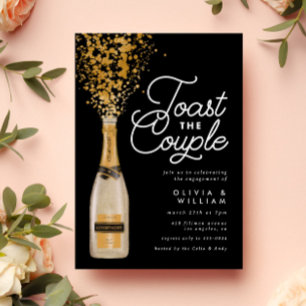 Invitación Moda Elegante Champán Toast Gold Engagement Party