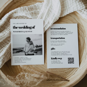 Invitación Moda elegante código QR RSVP todo en una foto boda