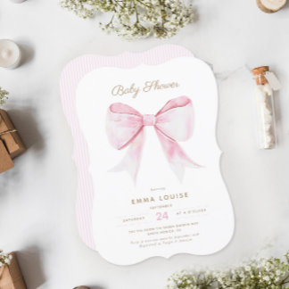 Invitación Moda Elegante Coquette Rosa Bow Chica Baby Shower