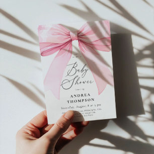 Invitación Moda Elegante Coquette Rosa Bow Chica Baby Shower