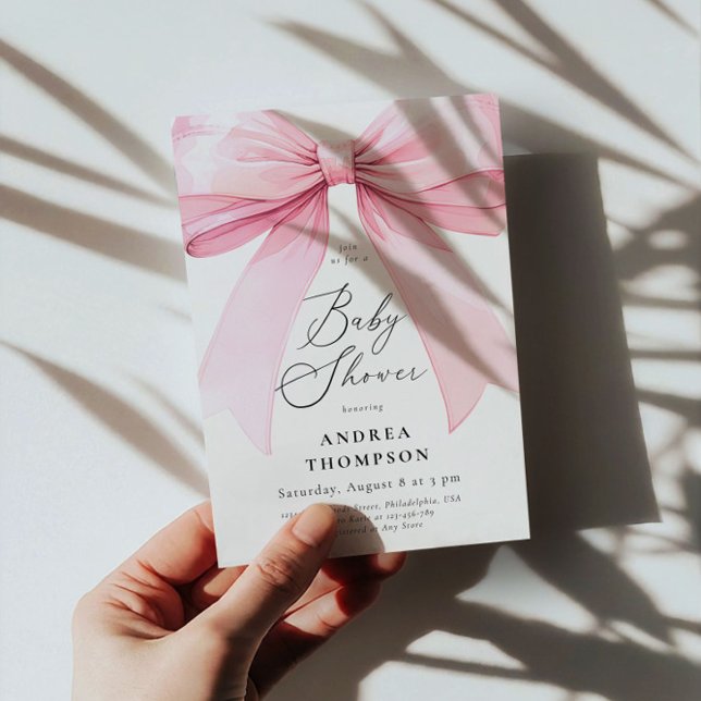 Invitación Moda Elegante Coquette Rosa Bow Chica Baby Shower (Subido por el creador)