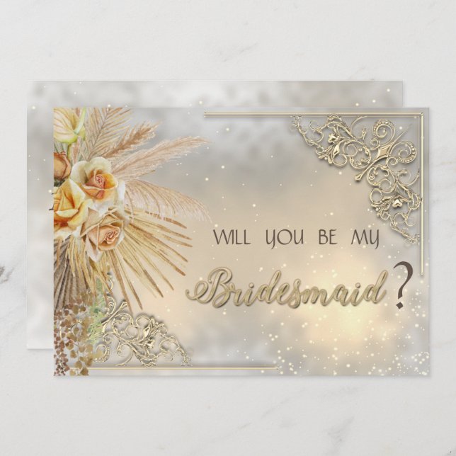 Invitación Moda Elegante Corazones de Oro Flores De Boho (Anverso / Reverso)