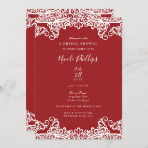 Invitación Moda elegante de encaje rojo y blanco ducha de nov