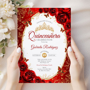 Invitación Moda elegante de oro rojo Quinceanera