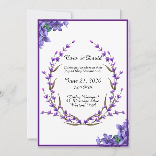 Invitación Moda elegante del país Boda Morado Floral (Anverso)