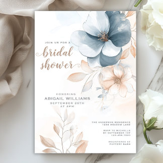 Invitación Moda elegante ducha azul y Rubor floral novia
