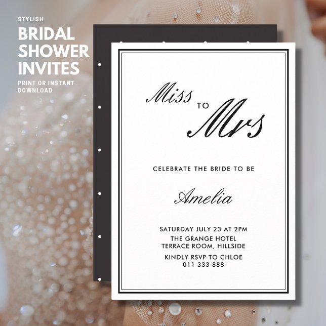 Invitación Moda elegante ducha de novia con escritura blanca  (Subido por el creador)